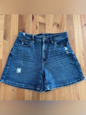 Calvin Klein Distressed Dark Blue Denim High-Rise Shorts